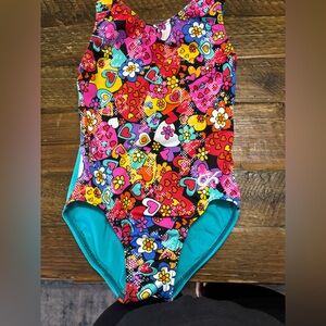 Colorful Heart and Flower Kids Gymnastics Leotard